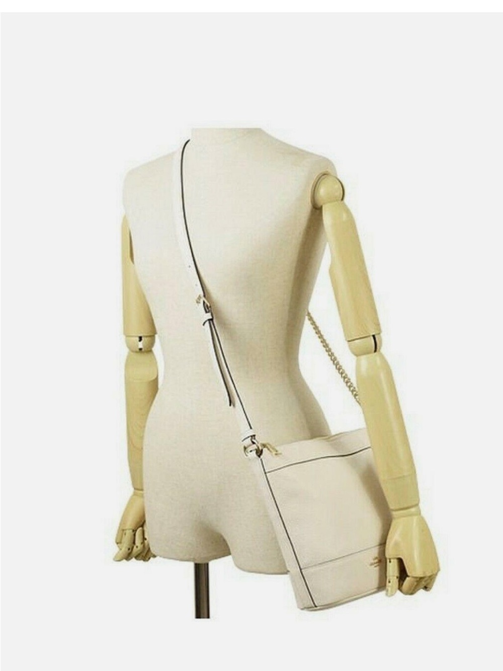 Coach Cream Leather Crossbody Bag with Chain Accent